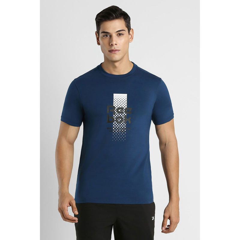 Reebok Navy Blue Men Cotton Graphic T-shirt (XS)