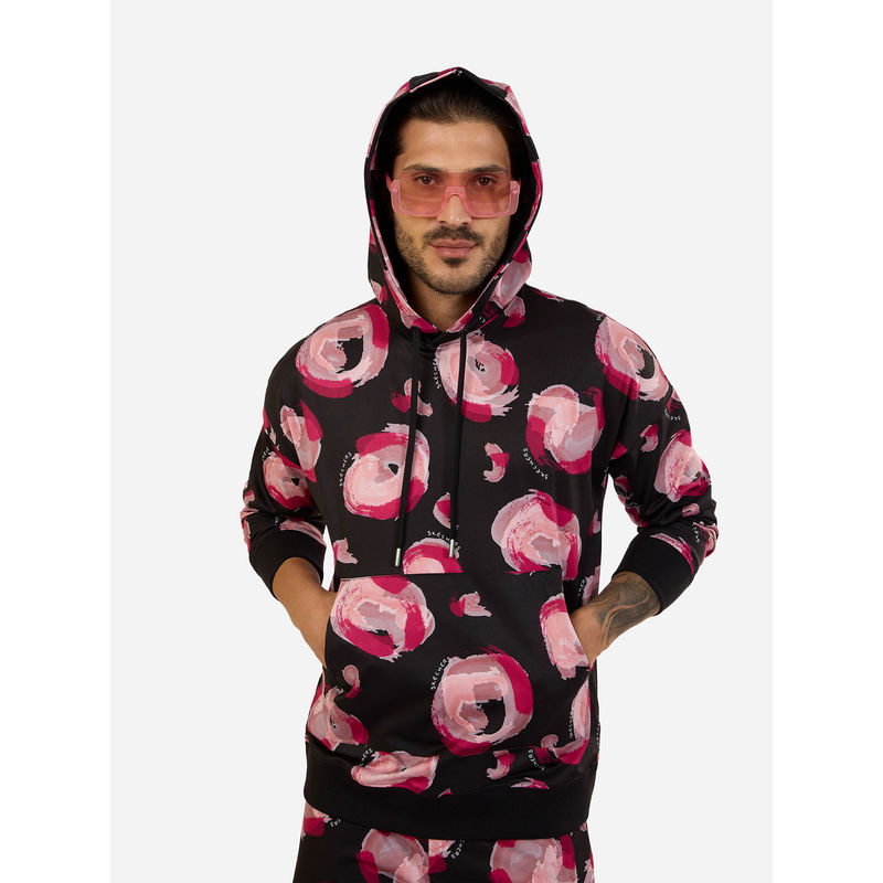 SKECHERS Mens Printed Black and Pink Hoodie (M)