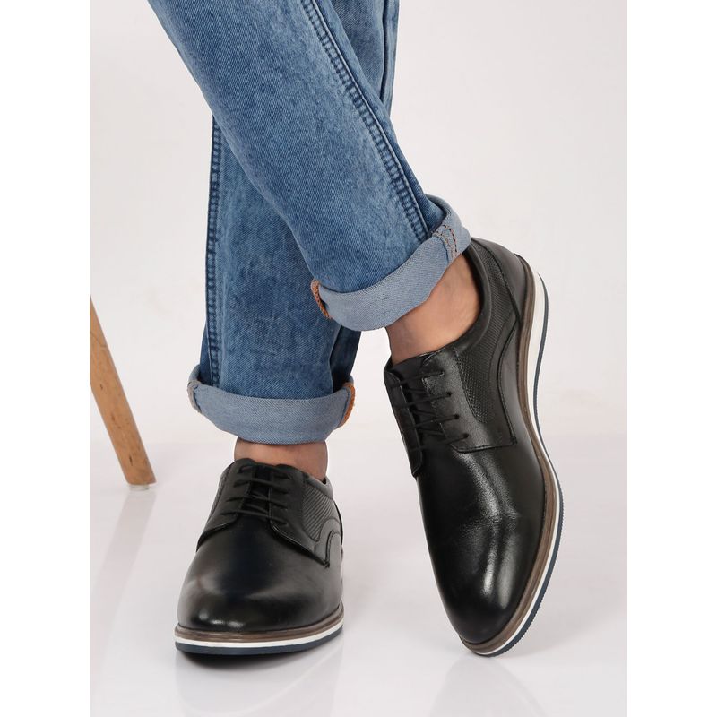 Teakwood Men Black Formal Lace-Up Leather Derbies Shoes (EURO 41)