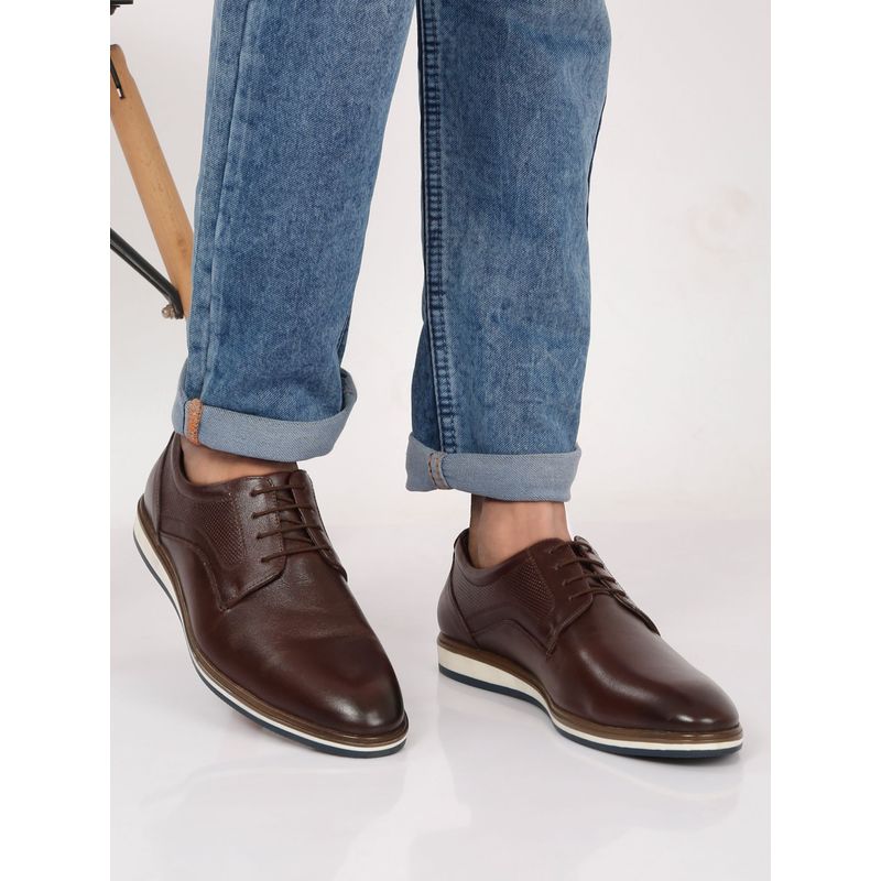 Teakwood Men Brown Formal Lace-Up Leather Derbies Shoes (EURO 43)