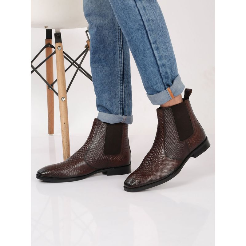 Teakwood Men Croco Texture Brown Leathers Boots (EURO 40)