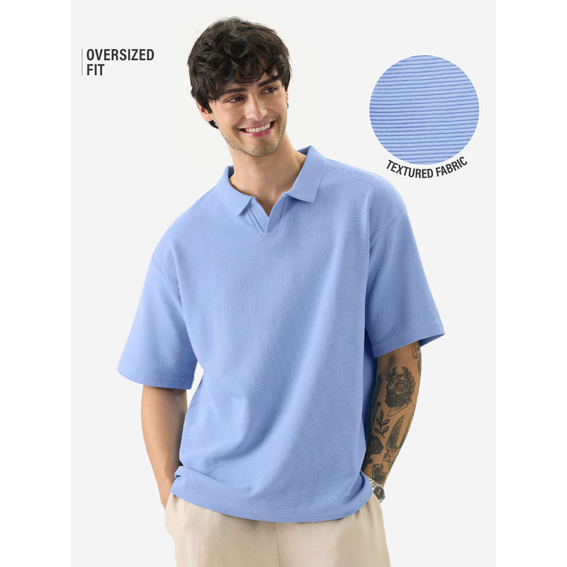 The Souled Store Official Textured Pastel Blue Oversized Polo T-Shirt (XS)