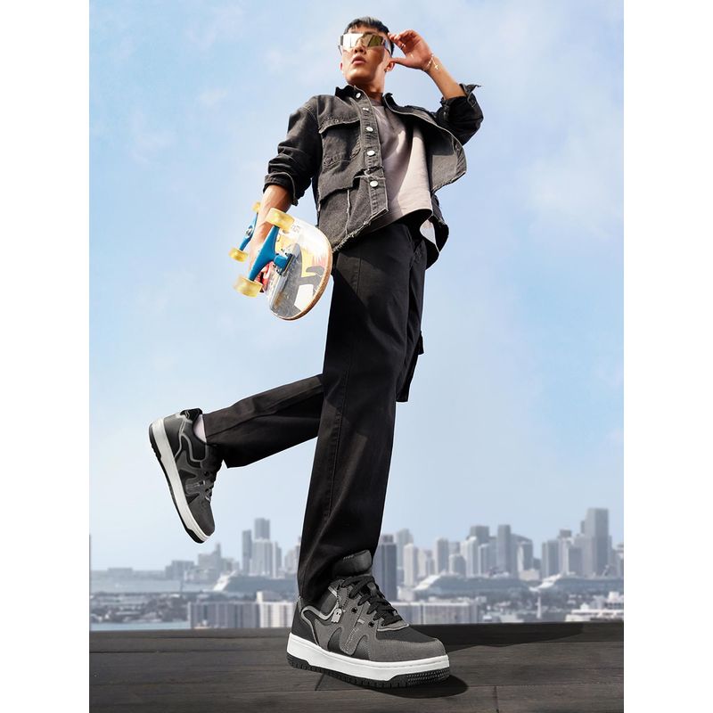 The Souled Store Urban Blaze : Black Men Grey & Black Low Top Sneakers (UK 8)