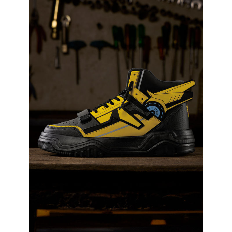 The Souled Store Official Transformers : Bumblebee Men High Top Sneakers Black & Yellow (UK 10)