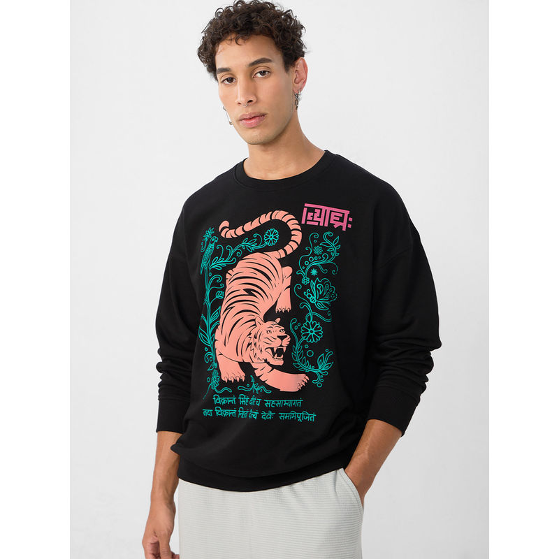 The Souled Store Men Indie Tiger Printed Oversized Sweatshirt (2XL)