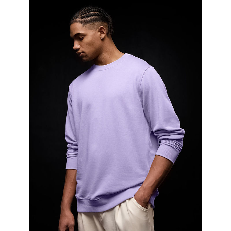 The Souled Store Men Lavender Solid Oversized Sweatshirt (L)