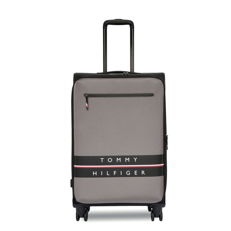 Tommy Hilfiger Lewiston Polyester Soft Luggage-Grey-Black Cargo Trolley Bag (L)