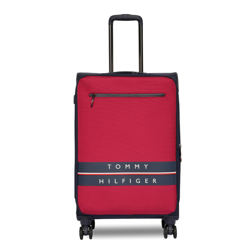 Tommy Hilfiger Lewiston Polyester Soft Luggage-Red-Navy Mid Trolley Bag (M)