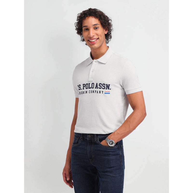 U.S. Polo Assn. Denim Co. Men Grey Solid Polo T-Shirt (XL)