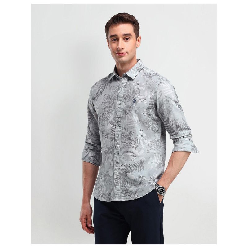 U.S. POLO ASSN. Printed Grey Full Sleeves Collar Neck Shirt (39)