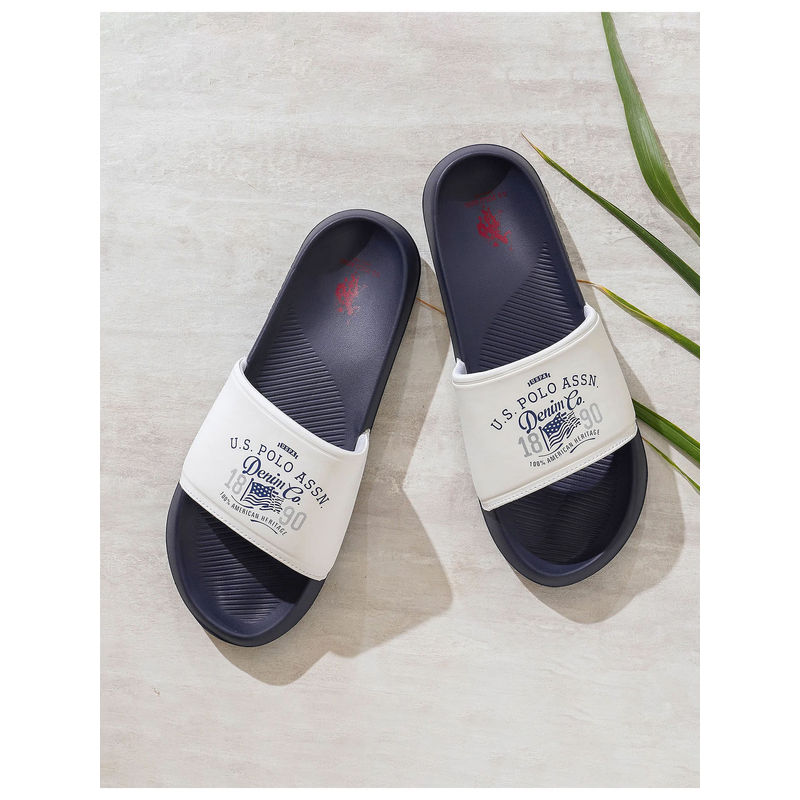 U.S. POLO ASSN. Men Toplin 5.0 Off White Sliders (UK 11)