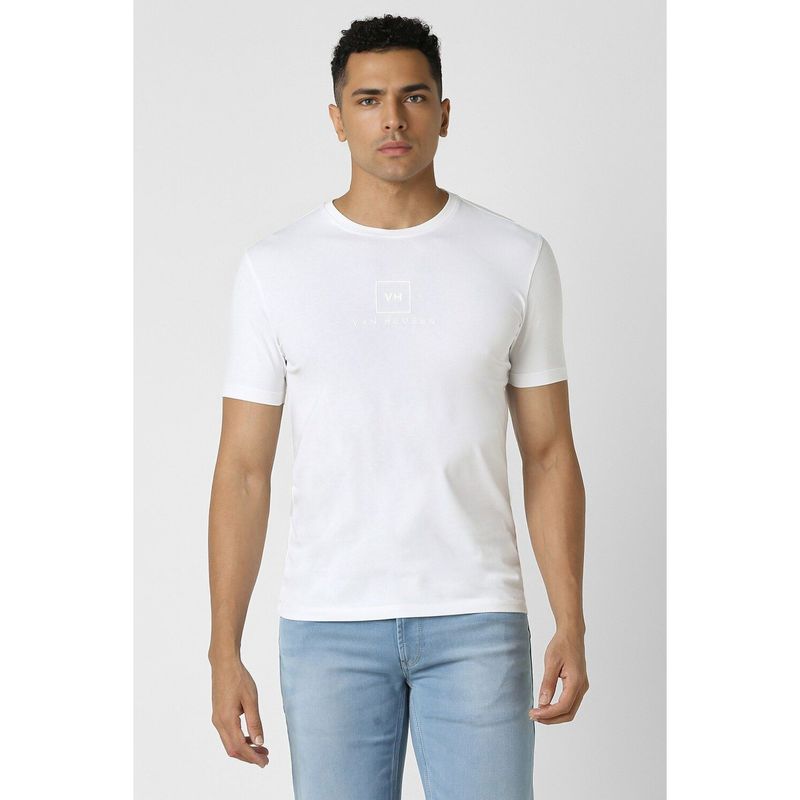 Van Heusen Men White Print Crew Neck T-Shirt (M)