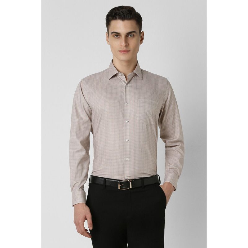 Van Heusen Men Khaki Regular Fit Checks Full Sleeves Formal Shirt (39)
