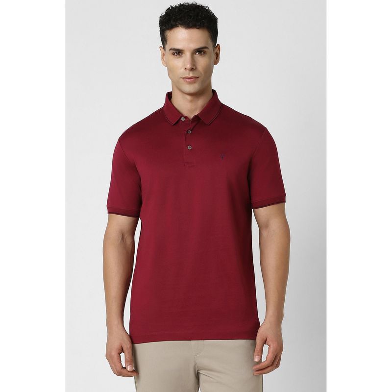 Van Heusen Men Maroon Solid Polo Neck T-Shirt (S)