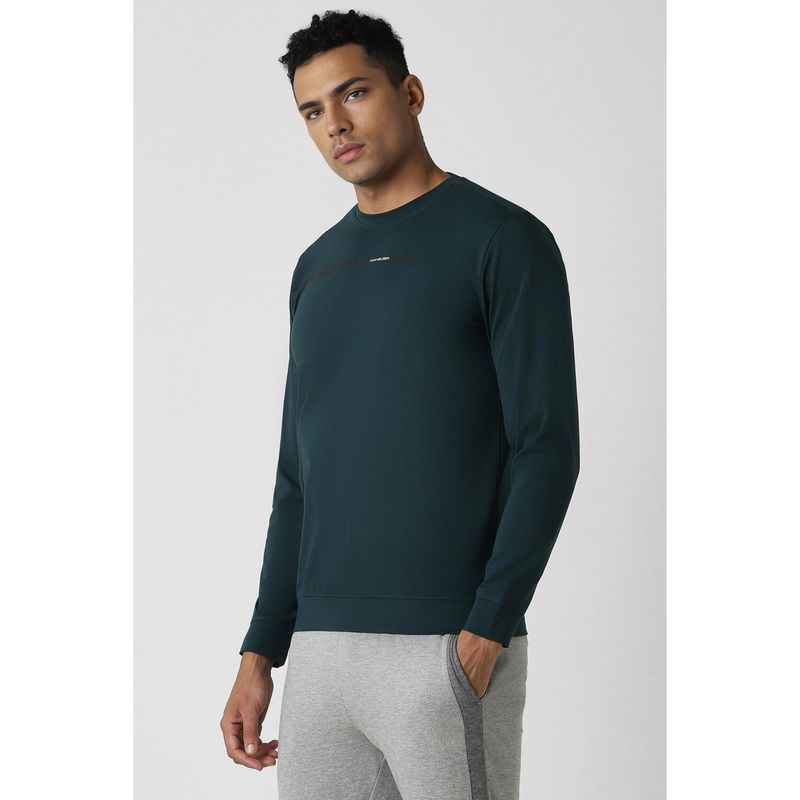 Van Heusen Green Solid Crew Neck Sweatshirt (M)