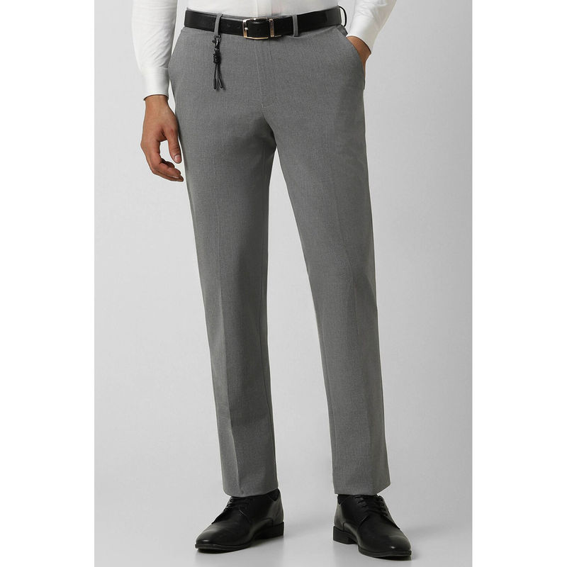 Van Heusen Men Grey Textured Slim Fit Chinos Trousers (30)