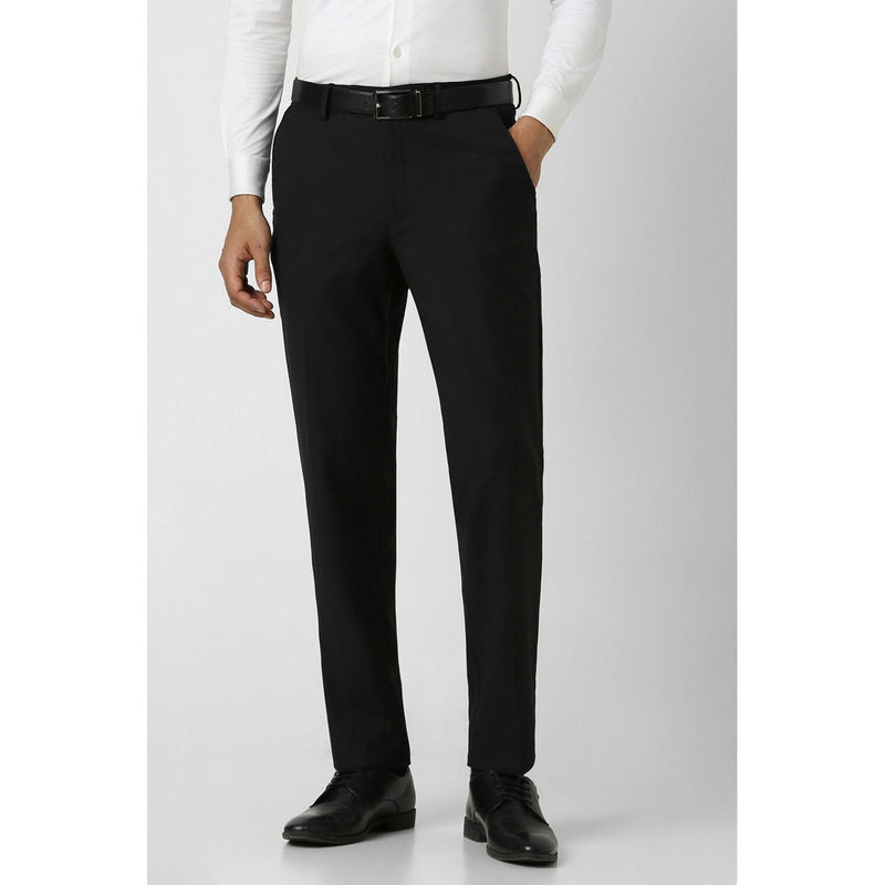 Van Heusen Men Black Textured Regular Fit Trousers (32)