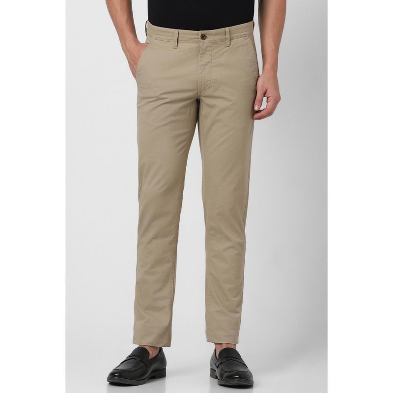 Van Heusen Men Beige Textured Slim Fit Chinos (34)