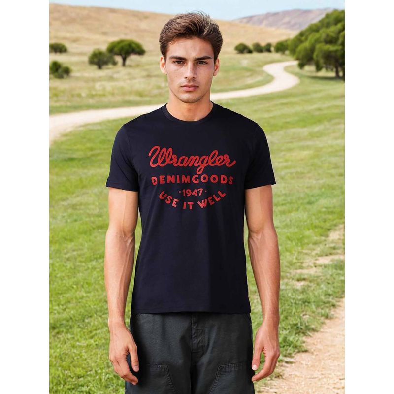 Wrangler Mens Logo Blue Crew Neck T-Shirt (S)