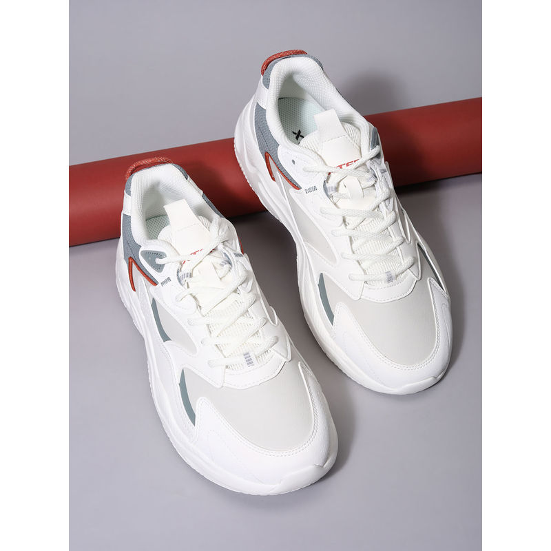 Xtep White & Grey Colorblock Retro Casual Shoes for Men (EURO 43)