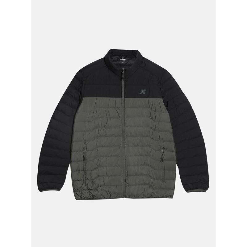 Xtep Dusty Green Black Padded Down Jacket for Men (XL)