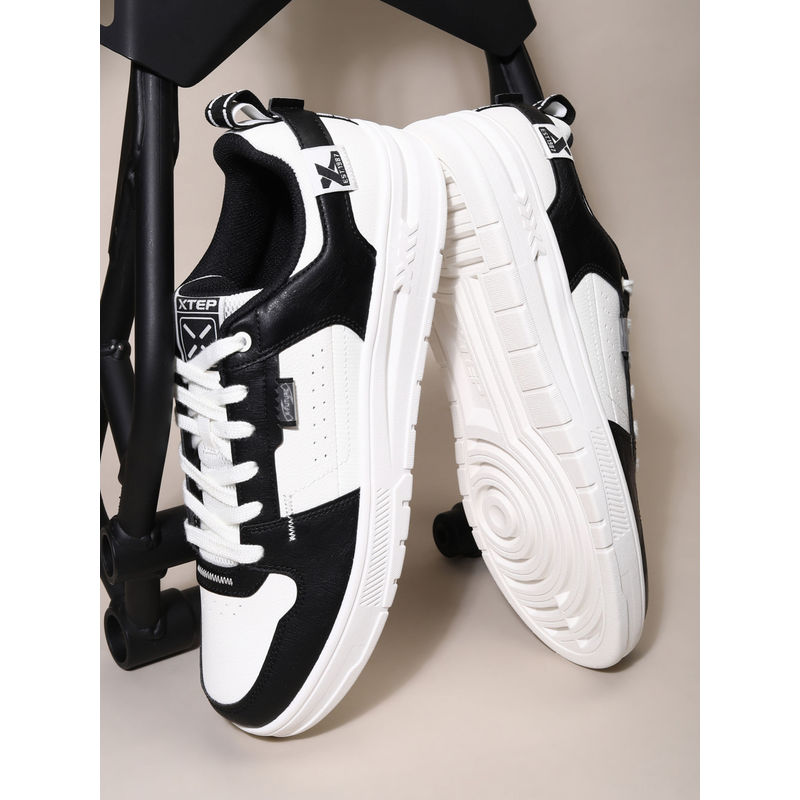 Xtep Men Casual Skateboarding Lace-Up Sneakers Black & White (UK 6.5)