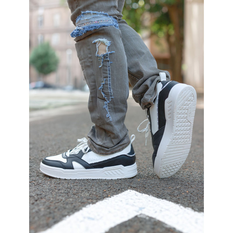 Xtep Black & White Leather Upper Classic Sneakers for Men (UK 7)