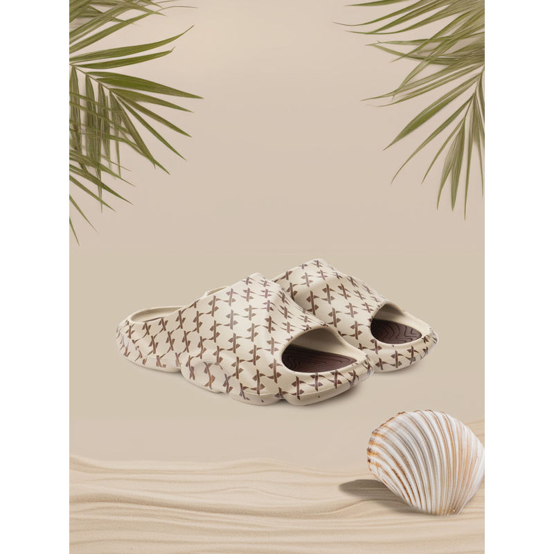 Xtep Unisex Basic Casual Printed Sliders Beige Brown (UK 7)