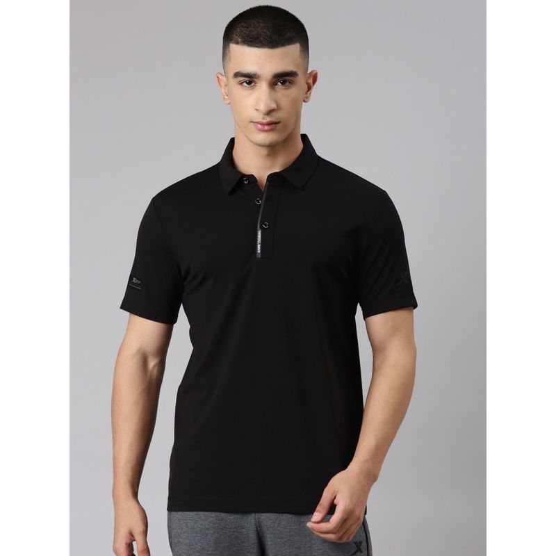 Xtep Men Black Viscose Rayon Collar Neck Half Sleeves T-Shirt (S)