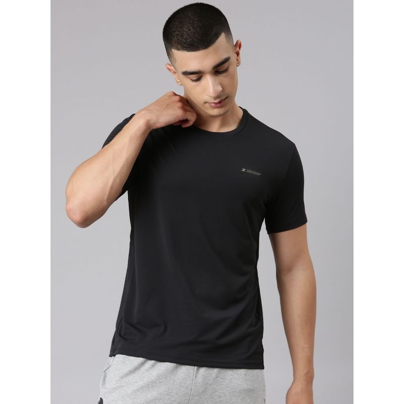 Xtep Men Black Polyester Crew Neck Half Sleeves T-Shirt (M)