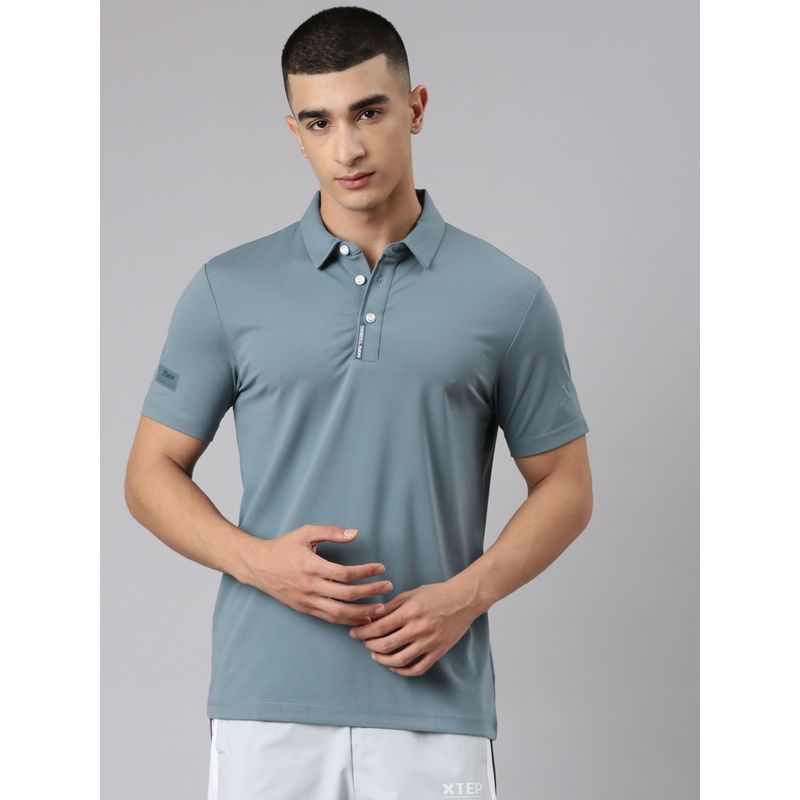 Xtep Men Grey Viscose Rayon Collar Neck Half Sleeves T-Shirt (M)