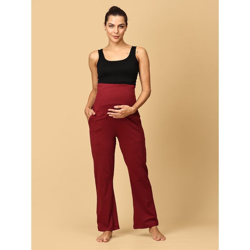 The Mom Store Comfy Maternity Trackpants - Maroon (3XL)