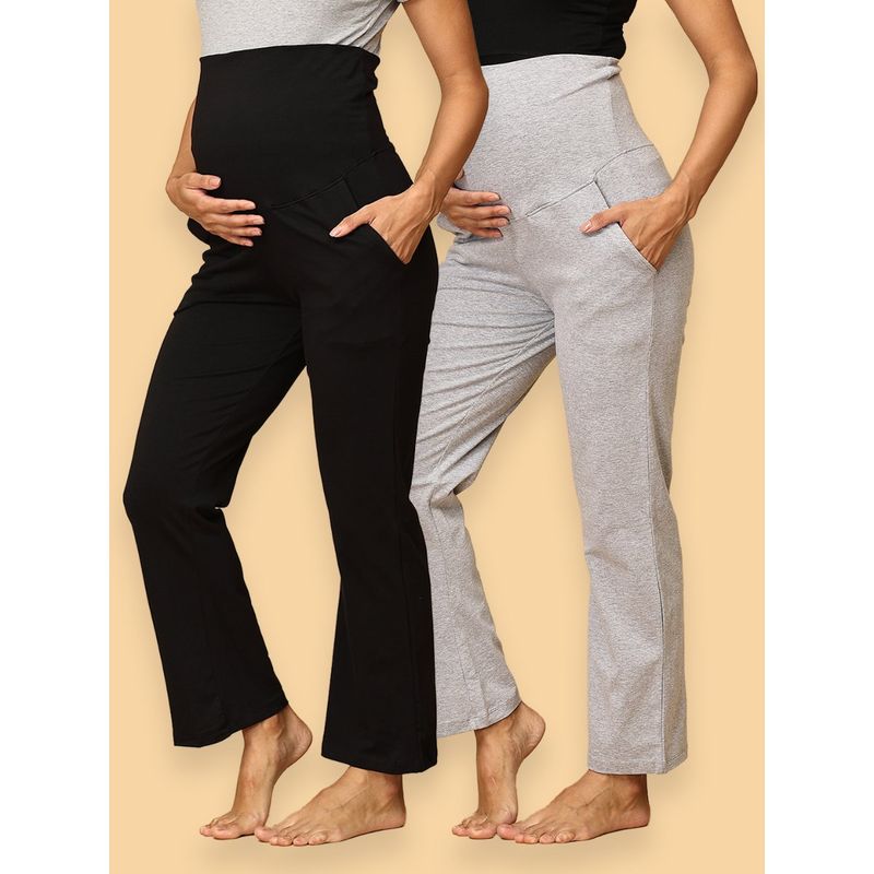 The Mom Store Comfy Maternity Trackpants Black & Grey (Pack of 2) (XL)
