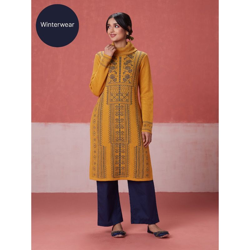 Likha Yellow Woollen Acrylic Jacquard Winter Kurta LIKWW19 (M)