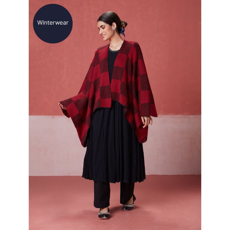 Likha Maroon Woollen Acrylic Winter High Low Shrug LIKWW15 (XL)