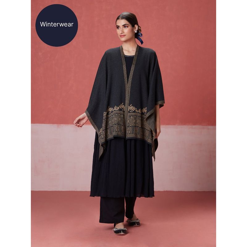 Likha Charcoal Woollen Acrylic Winter High Low Shrug LIKWW17 (S)