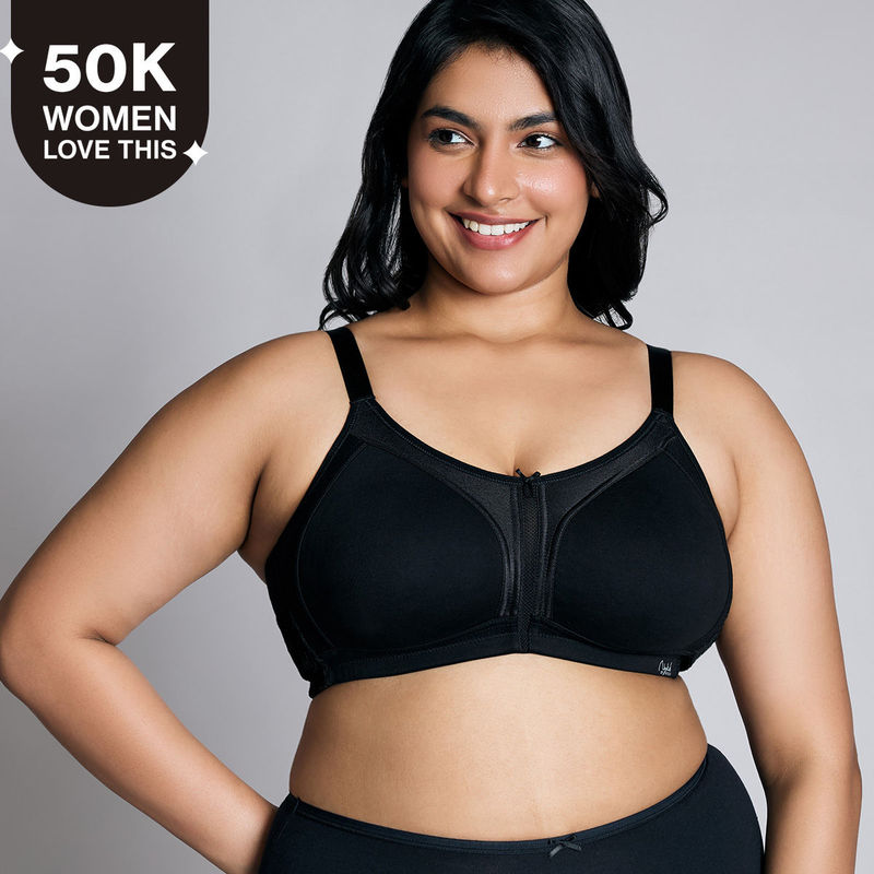 Nykd By Nykaa Everyday Cotton M-Frame Bounce Control Non-Padded Non-Wired Bra NYB101 Black (38DD)