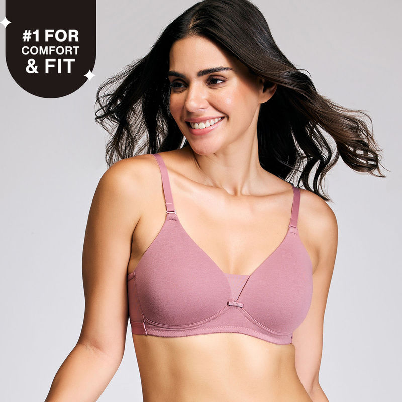 Nykd By Nykaa Breathe Cotton Triangle Cup Padded Non Wired T-Shirt Bra NYB003 Mauve (34B)