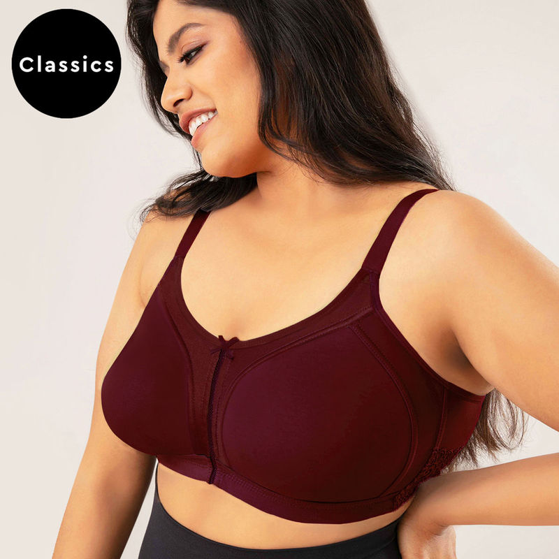 Nykd By Nykaa Everyday Cotton M-Frame Bounce Control Non-Padded Non-Wired Bra NYB101 Wine (38DD)