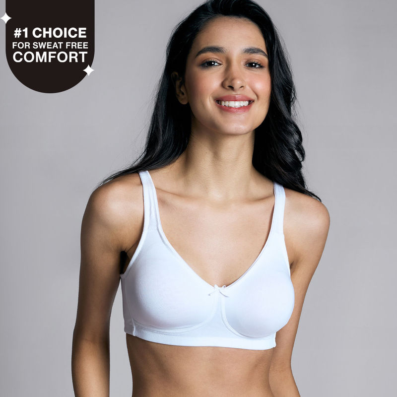 No Sweat Breast Separating Breathe Cotton Non Padded Non Wired Bra White NYB105 (32B)