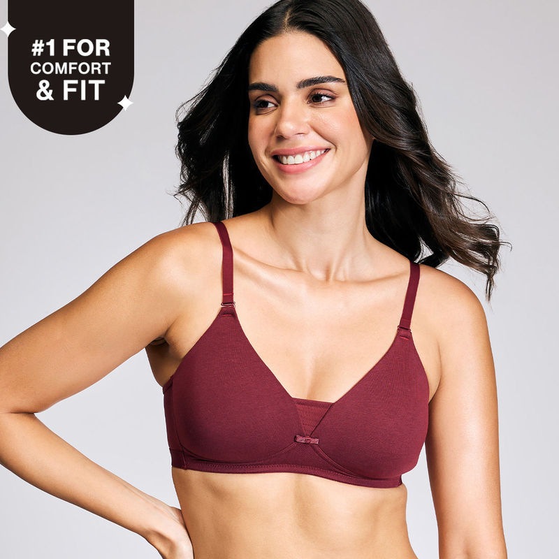 Nykd By Nykaa Breathe Cotton Triangle Cup Padded Non Wired T-Shirt Bra NYB003 Maroon (34C)