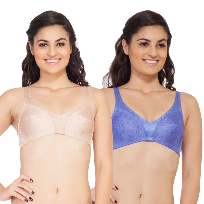 SOIE Women's Full Coverage M frame Non-Padded Non-Wired Seamed Bra (PACK OF 2) - Multi-Color (38B)