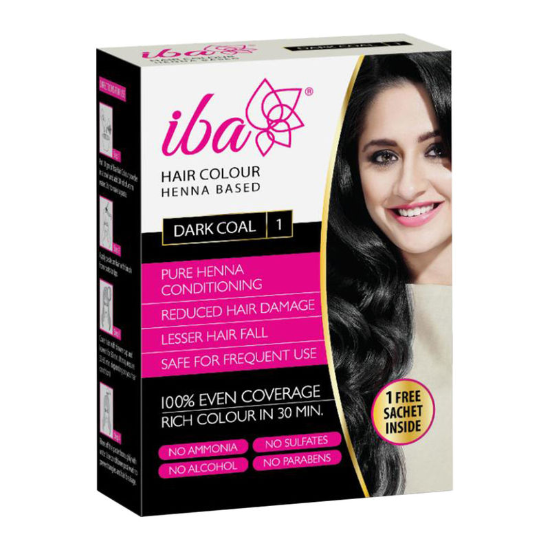Iba Hair Colour - Dark Coal 100% Pure Henna Based Powder Sachet Ammonia Free Formula