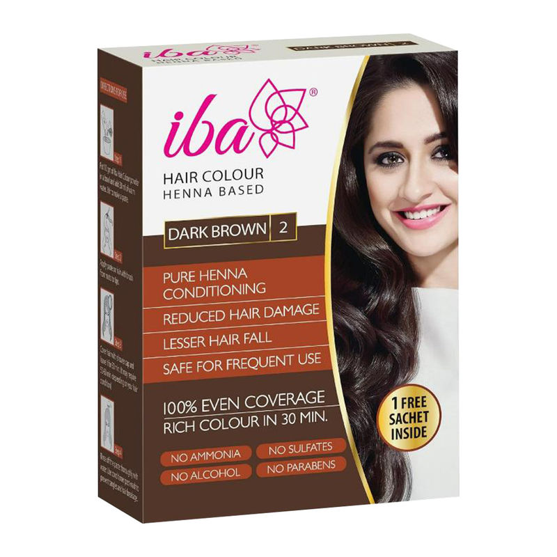 Iba Hair Colour - Dark Brown 100% Pure Henna Based Powder Sachet Ammonia Free Formula