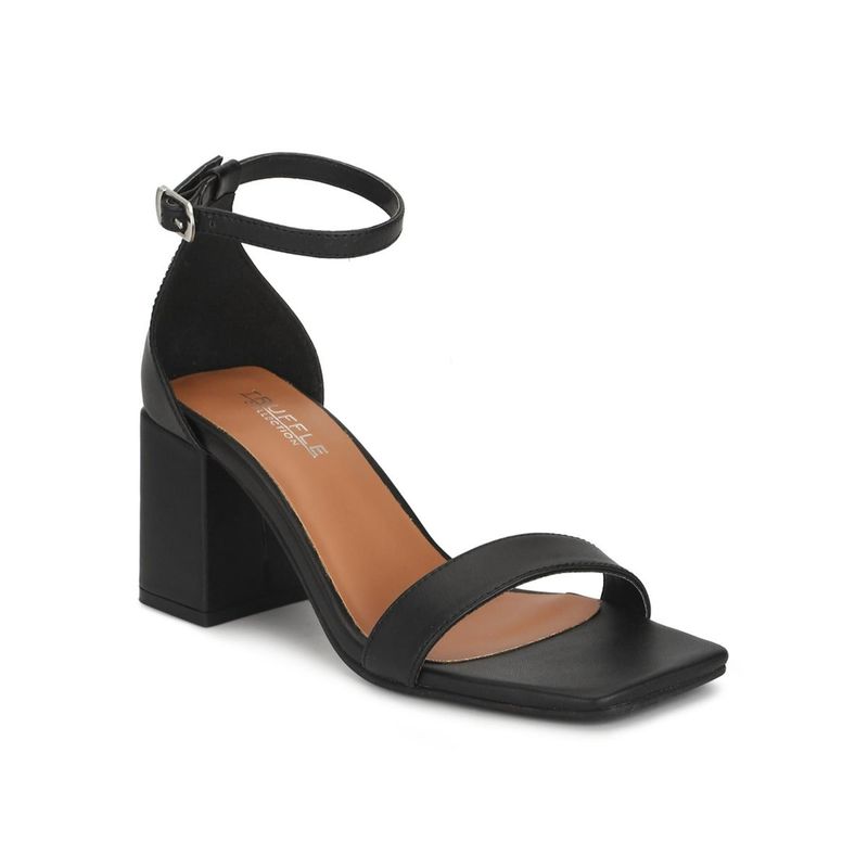 Truffle Collection Black PU Block Heel Sandals (UK 6)