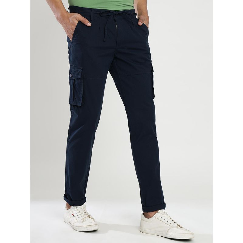 JadeBlue Men's 100% Cotton Solid Navy Blue Slim Fit Cargo Pant (46)