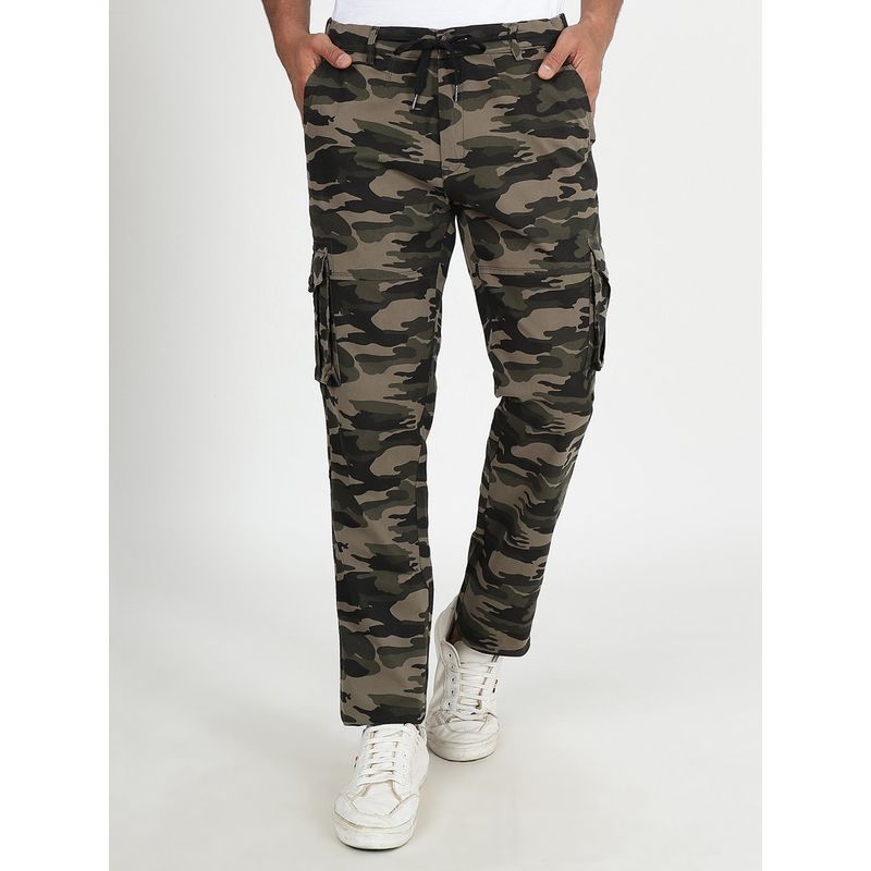 JadeBlue Men's Olive Green Cotton Slim Fit Camouflage Print Cargo Pant (40)