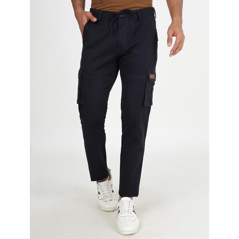 JadeBlue Men's Navy Blue 100% Cotton Slim Fit Solid Cargo Pant (40)