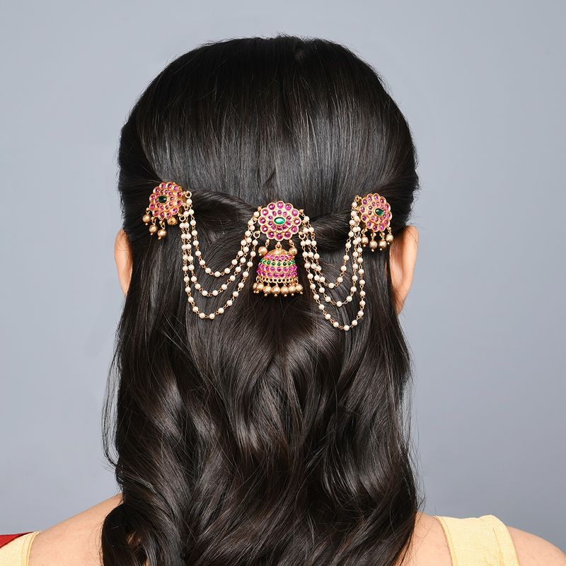 Fida Ethnic Gold Plated Red & Green Stone Studded Temple Jhumki Juda Pin for Women Buy Fida