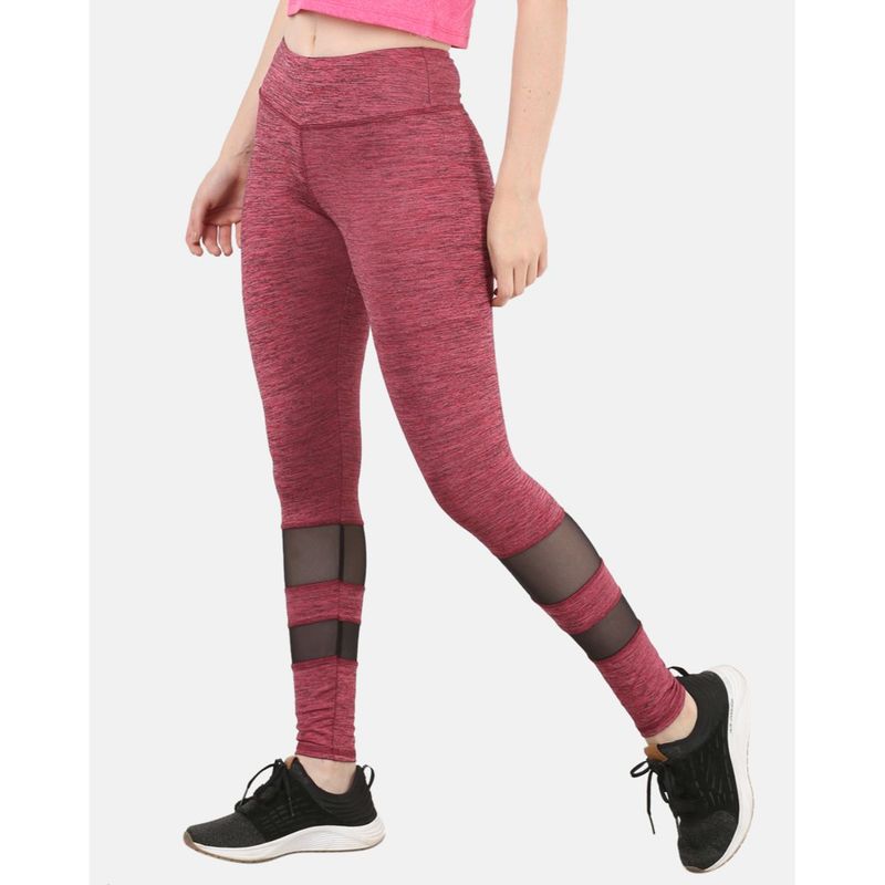 The Dance Bible Red Melange Mesh Design Sports Leggings (S)
